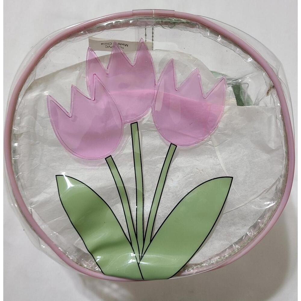 Vtg Avon Tulip Blossom Cosmetics Makeup Bag Clear Floral Case Storage Gift NWOT